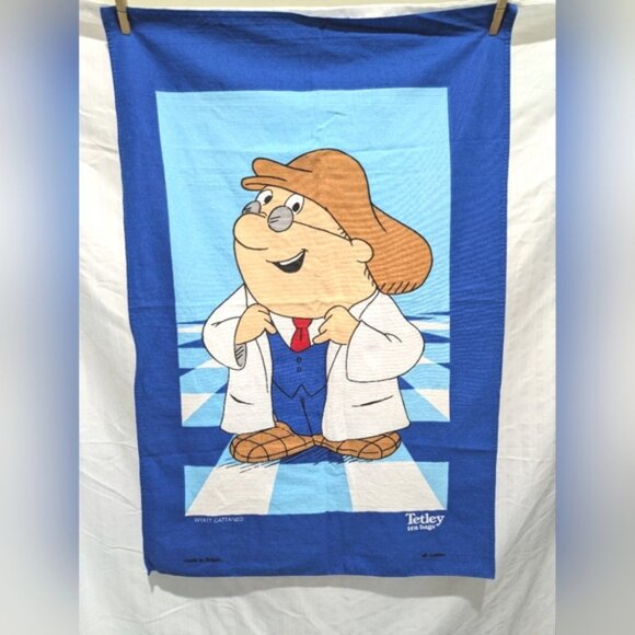Vintage Tetley Tea Bags Kitchen Towel Gaffer Tea Folk 100% Cotton Collectable - Picture 6 of 6